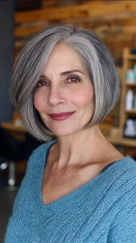 Modern Grey Blunt Bob with Soft Textured Ends