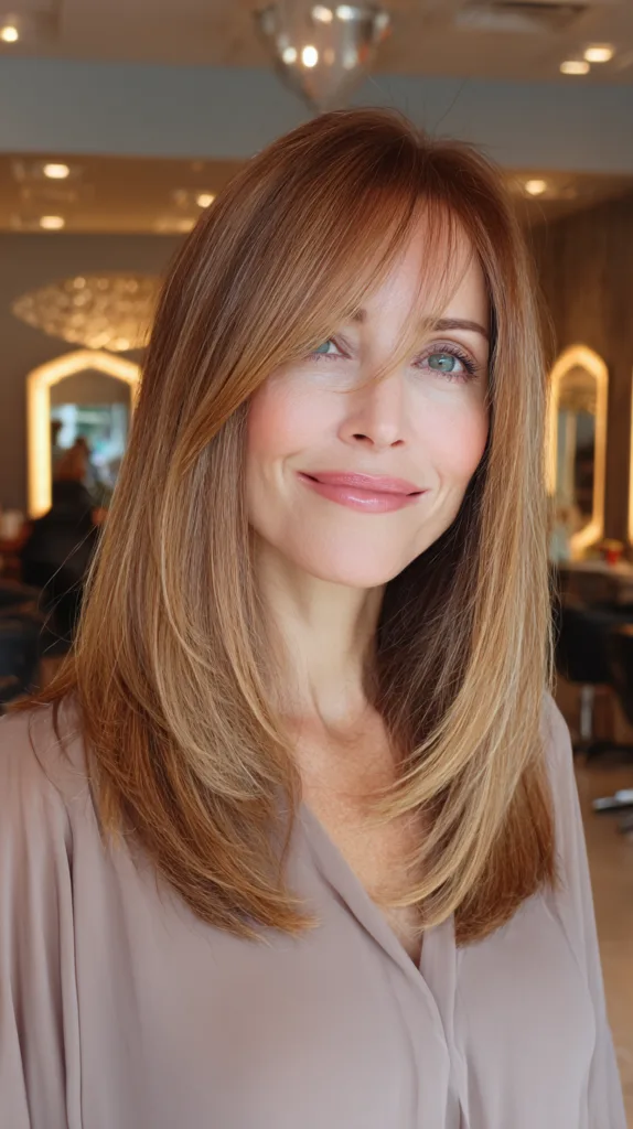 Modern Long Layers with Soft Face-Framing Bangs