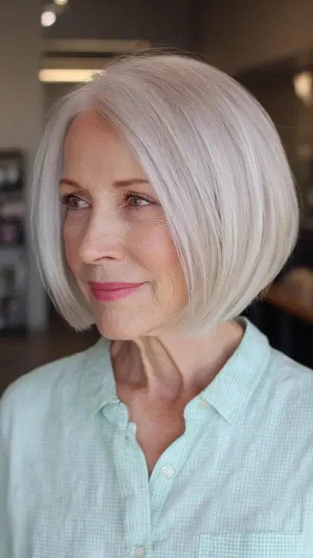 Modern Silvery A-Line Bob with Subtle Volume
