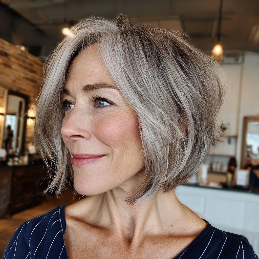 Modern Sleek Silver Inverted Bob with Subtle Volume
