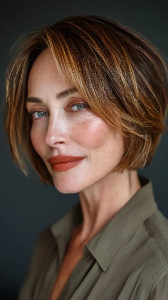 Modern Textured Bob with Light Caramel Highlights
