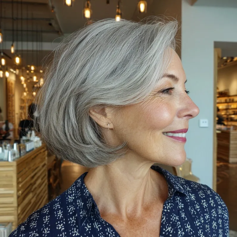 Modern Textured Gray Bob with Soft Volume