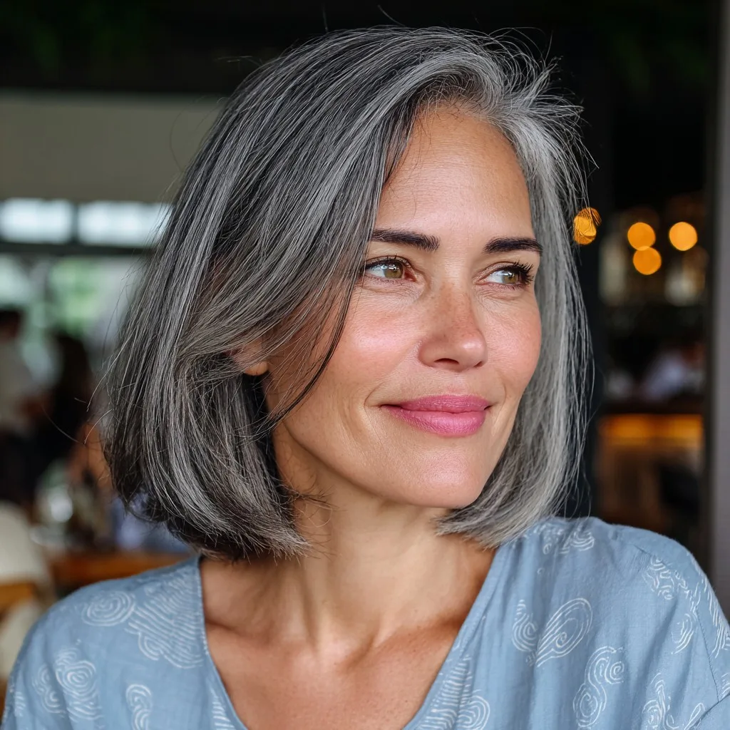 Modern Textured Grey Bob with Soft Layers