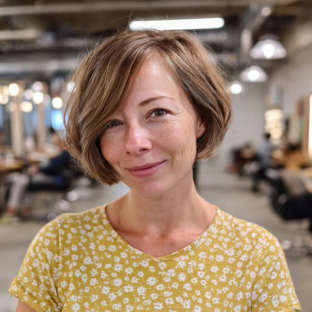 Modern Textured Light Brown Bob with Soft Waves