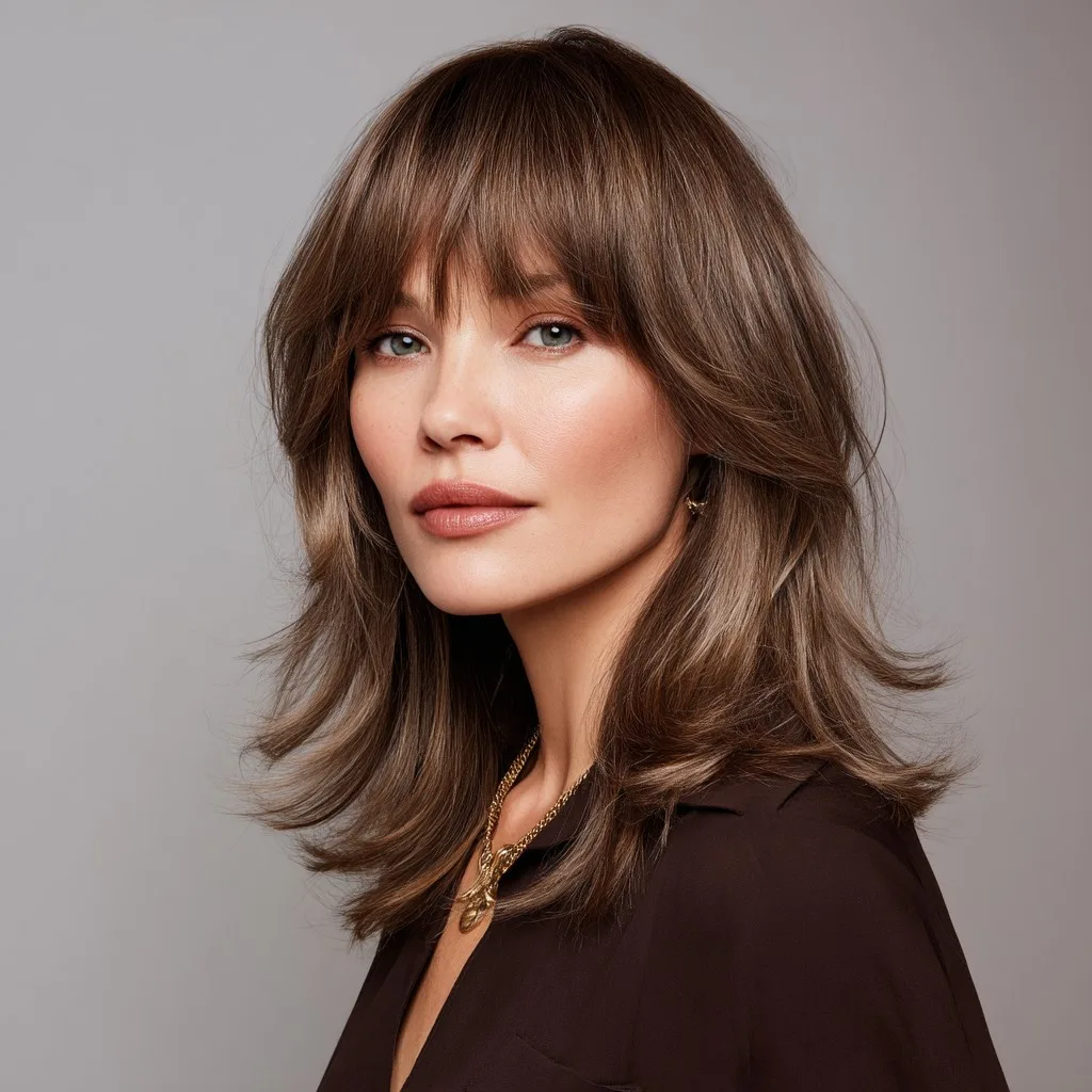 Modern Textured Medium Cut with Soft Blunt Bangs