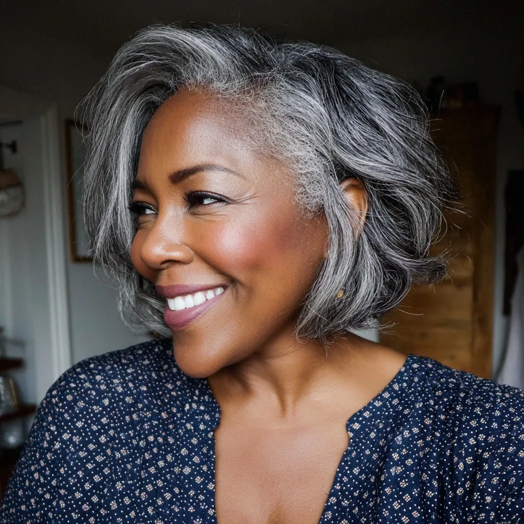 Modern Textured Silver Inverted Bob with Soft Volume