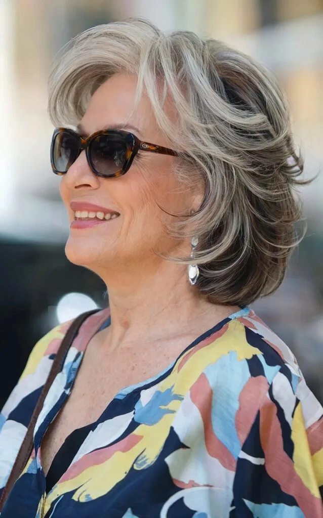 Neck-Length Cut with Short Feathered Flipped Layers on Black Women Over 60