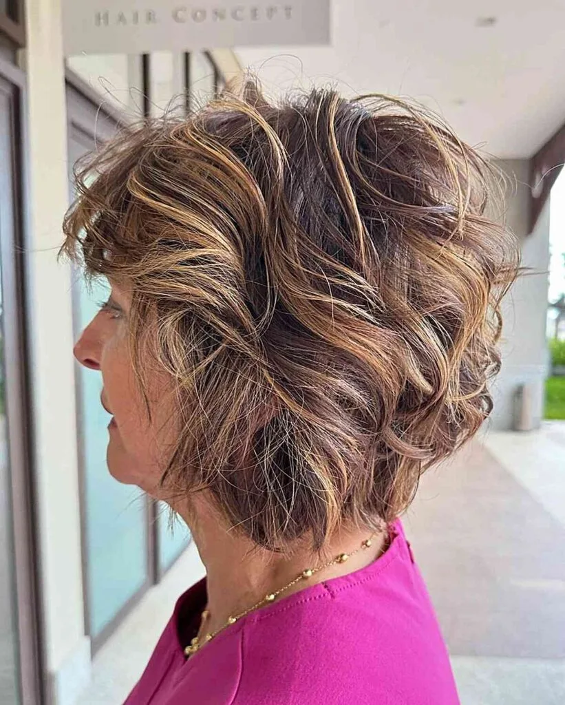 Neck-Length Voluminous Wavy Bob for an Old Lady