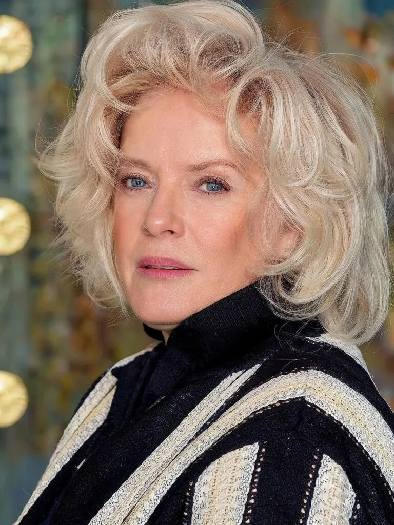 Pearl Cream Bob with Layers for 50-Year-Old Women