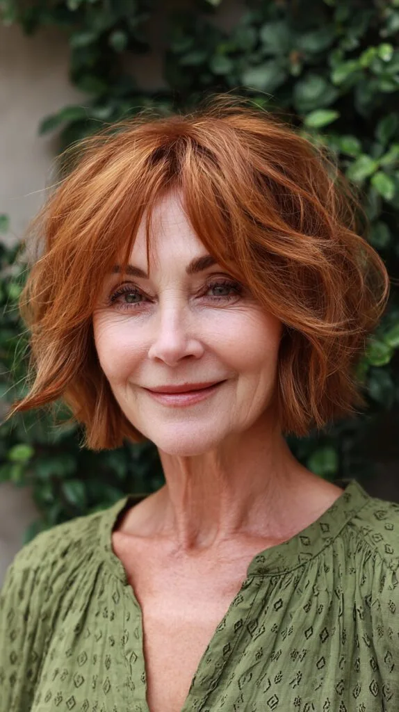 Piecey Copper Chin-Length Bob with Curtain Micro-Fringe