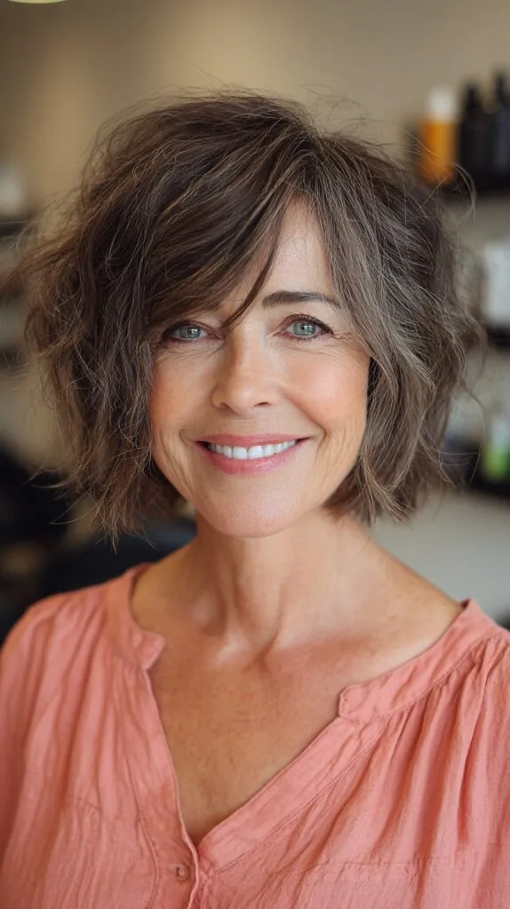 Piecey Salt-and-Pepper Chin-Length Textured Bob