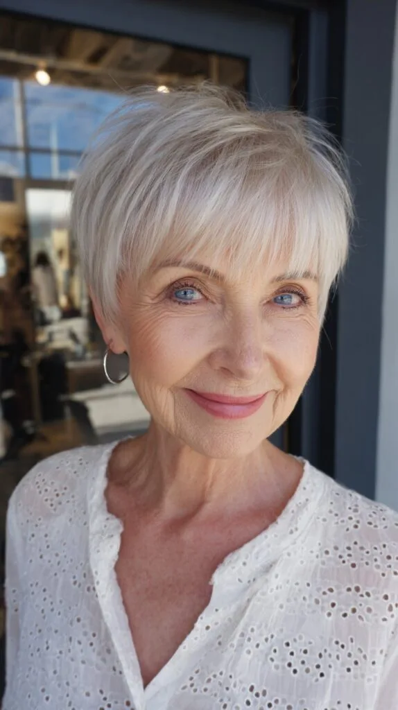 Platinum Feathered Pixie with Lifted Crown and Soft Taper