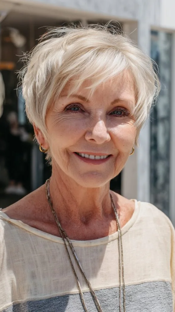 Platinum Feathered Pixie with Wispy Side Fringe
