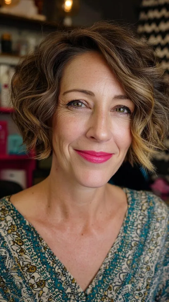 Playful Brunette Waves with Tapered Ends