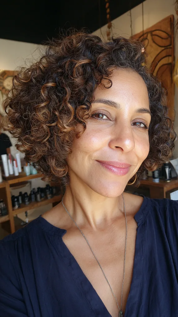Playful Curly Bob with Warm Highlights