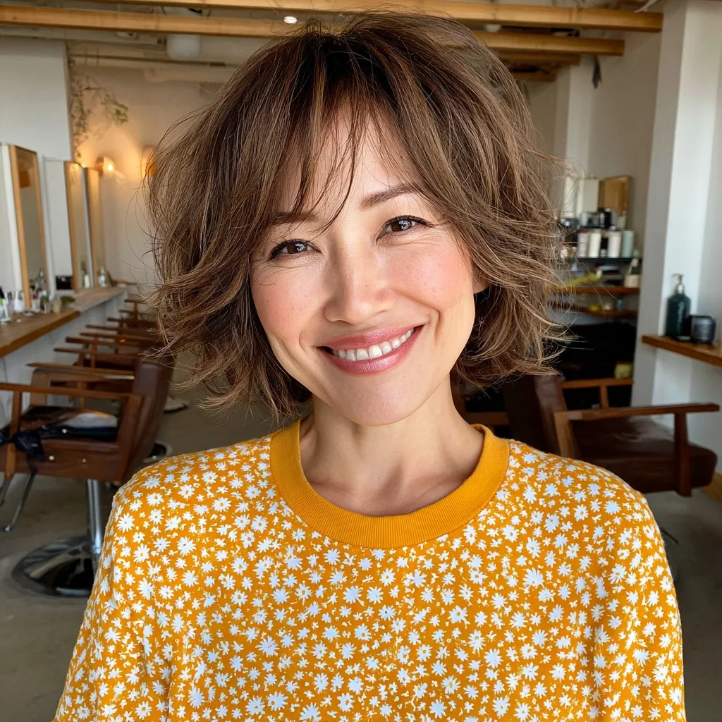Playful Light Brown Textured Bob with Subtle Waves
