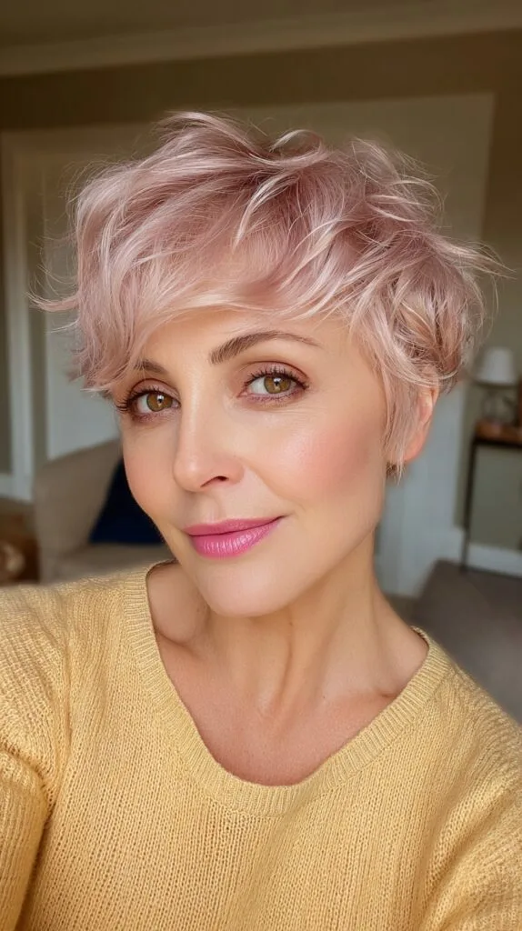 Playful Rose Gold Pixie with Textured Layers
