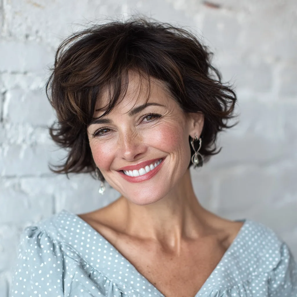 Playful Short Brown Shag with Soft Waves
