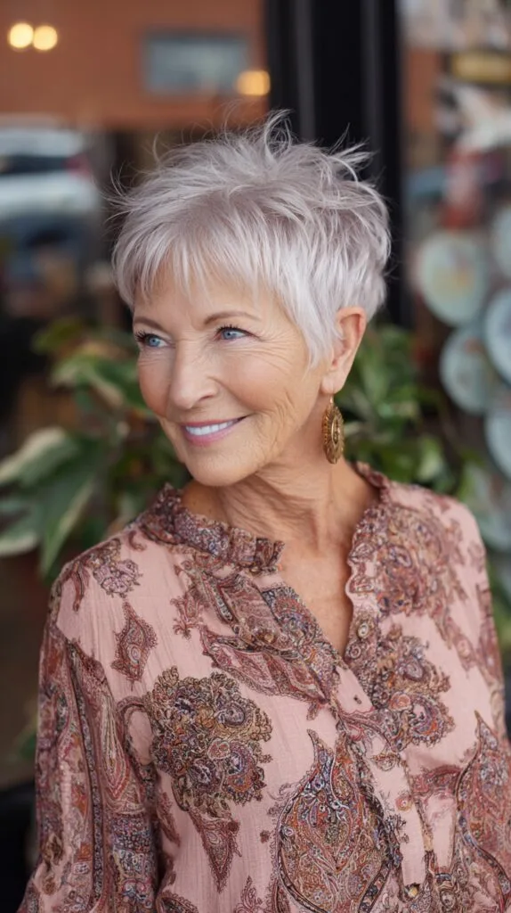Polished Silver Textured Pixie with Wispy Fringe