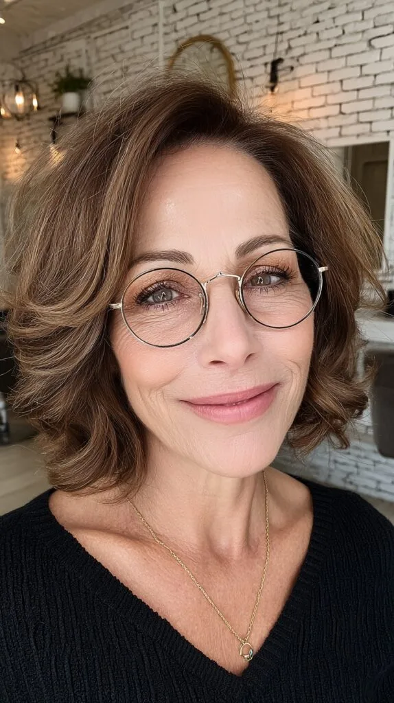 Polished Soft Waves Bob with Silver-Tone Glasses