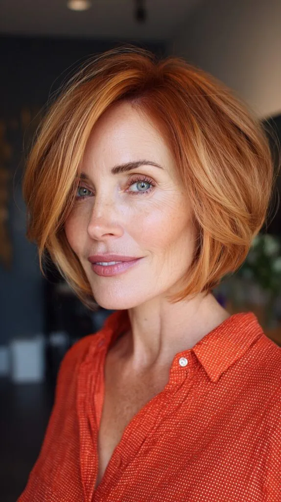 Radiant Copper Layered Bob with Soft Waves