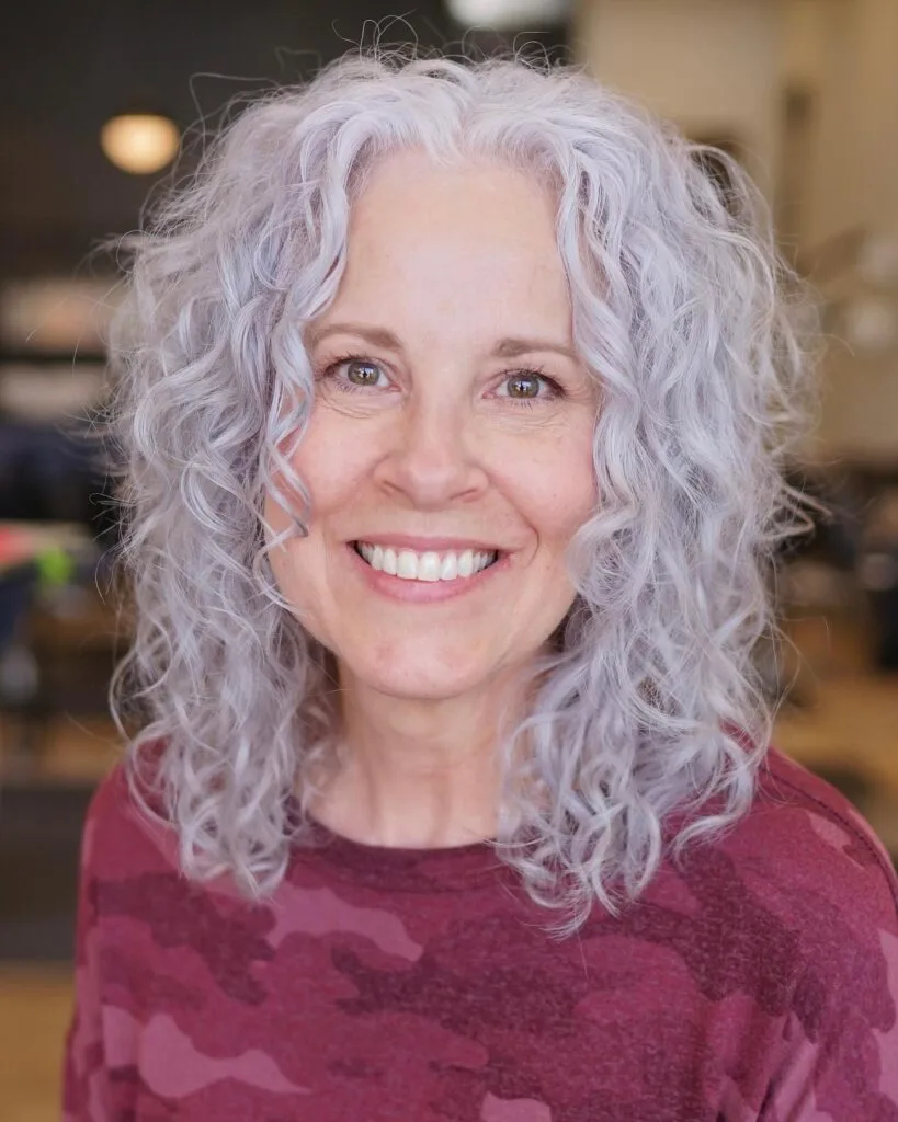 Radiant Soft Curly Lob with Silver Tones
