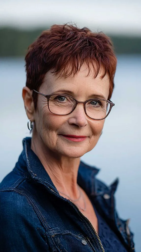 Razored Burgundy Pixie With Piecey Fringe