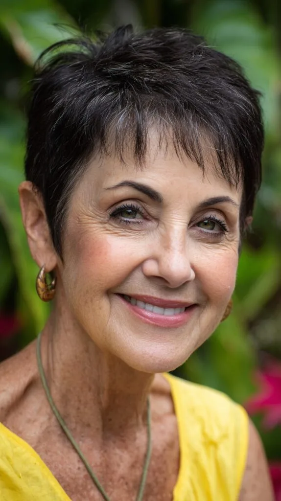 Refined Black Textured Pixie for Elegant Maturity