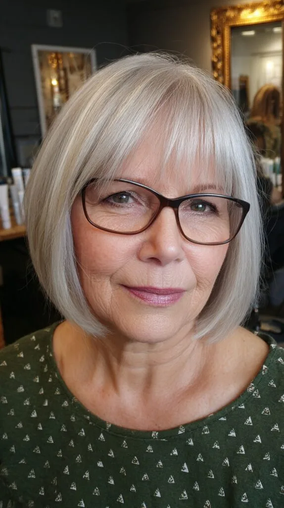 Refined Platinum Bob with Soft Front Bangs