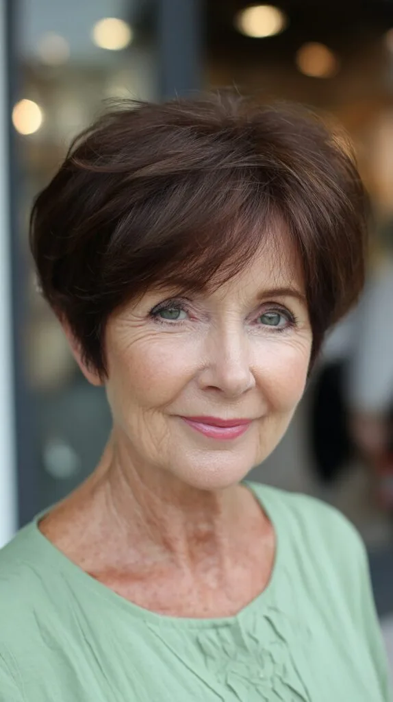 Rich Chocolate Rounded Bob for Graceful Aging