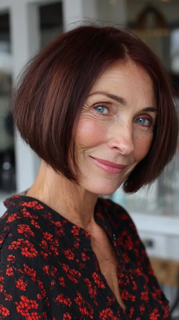 Rounded Chestnut Chin-Grazing Bob with Subtle Face-Framing Layers