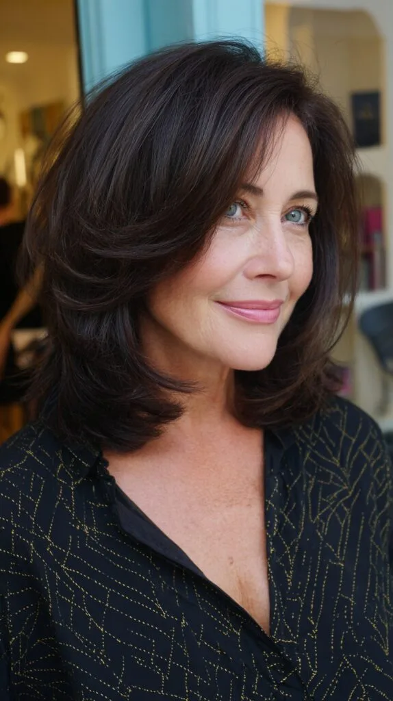 Rounded Mid-Length Layered Lob with Feathered Blowout Ends