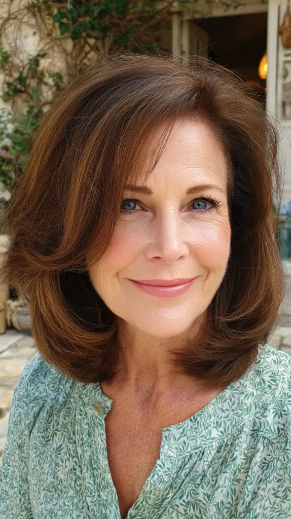 Rounded Shoulder-Lob with Blowout Interior Bevel and Face-Framing Layers