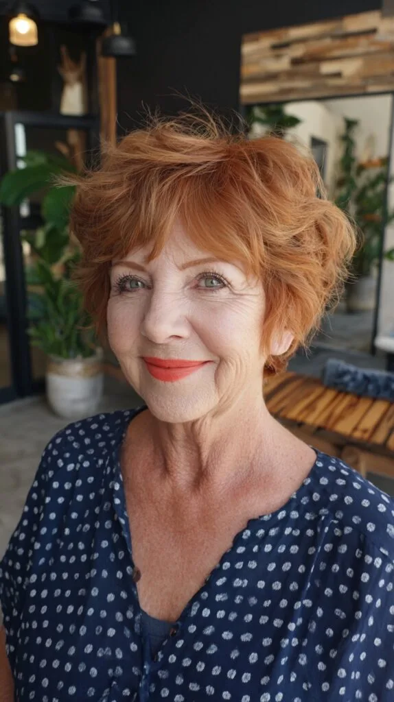 Short Airy Copper Pixie-Bob with Feathered Crown and Face-Framing Pieces