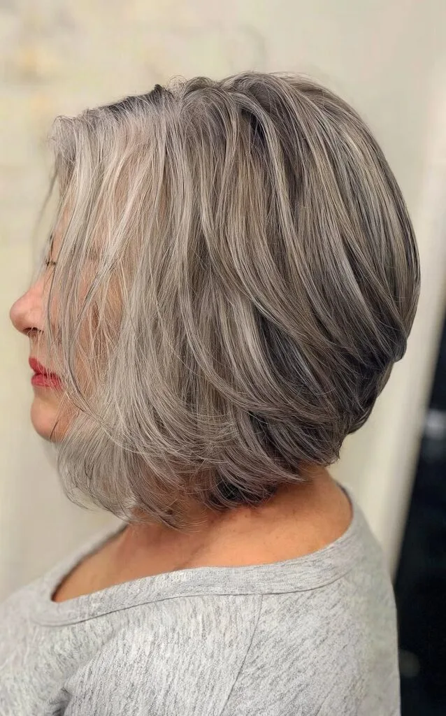 Short angled bob with layers hairstyle