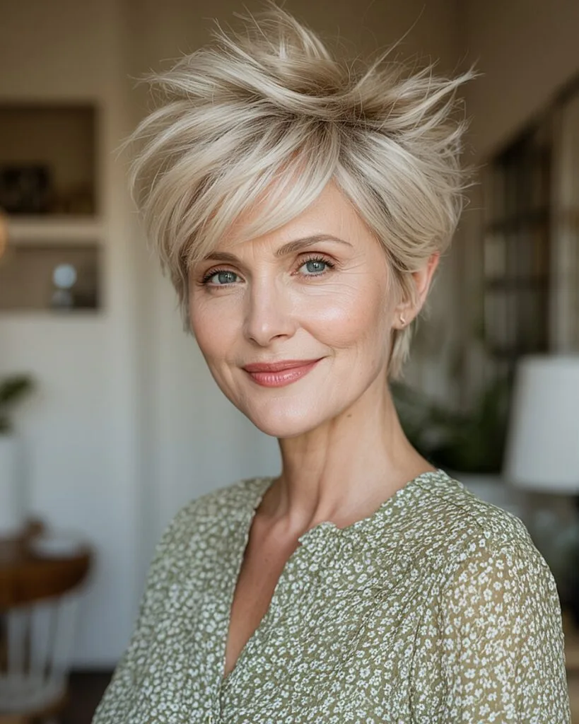 Short choppy spiky pixie for fine hair bounce women over 50
