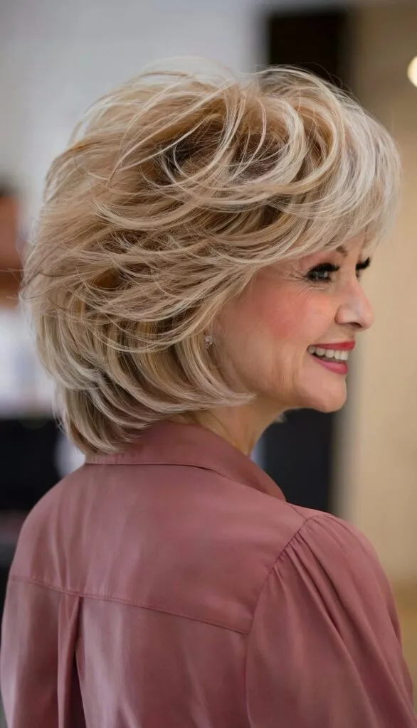 Short Fluffy and Choppy Feathered Hair for Mature Women Over Sixty
