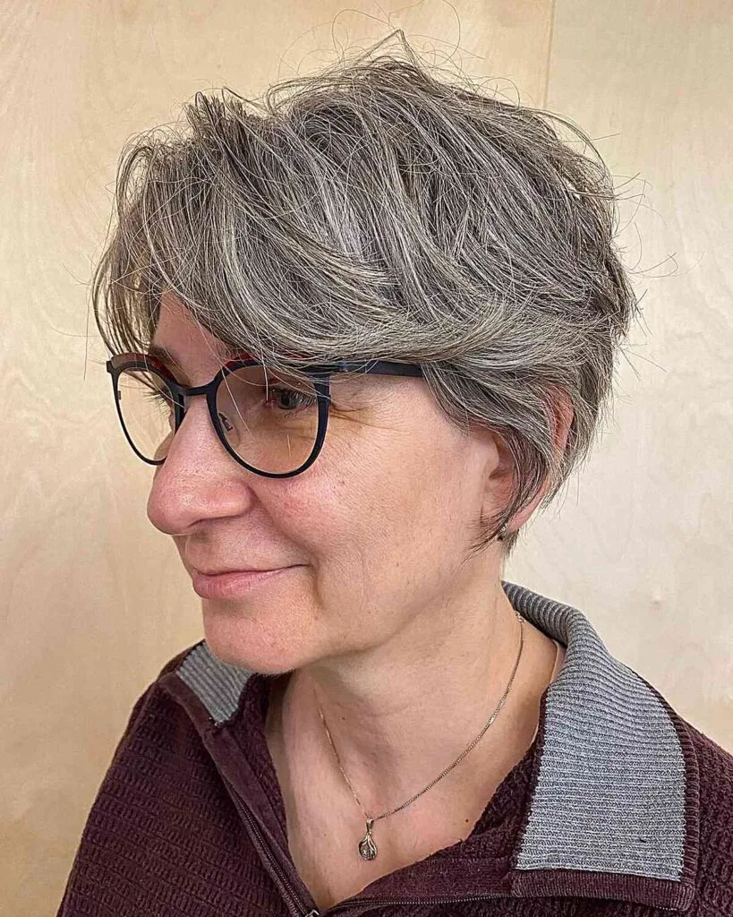 short hairstyle white hair over 50 with glasses