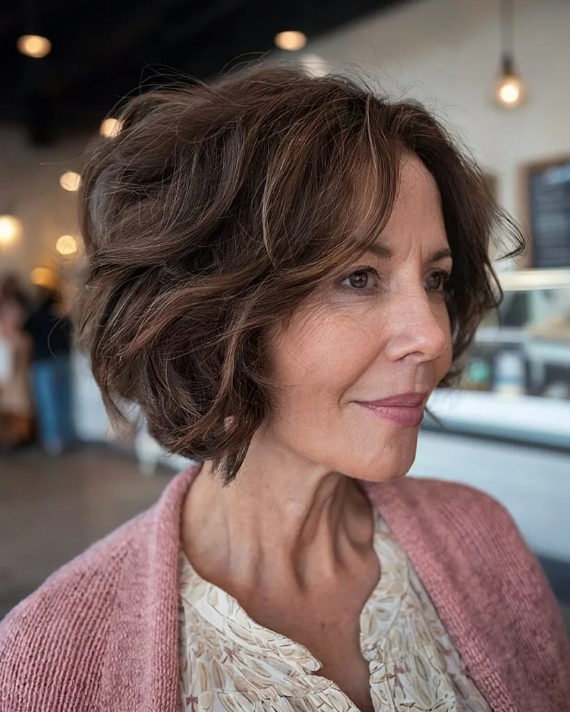 Short layered haircut for dry thick hair with added movement over 50