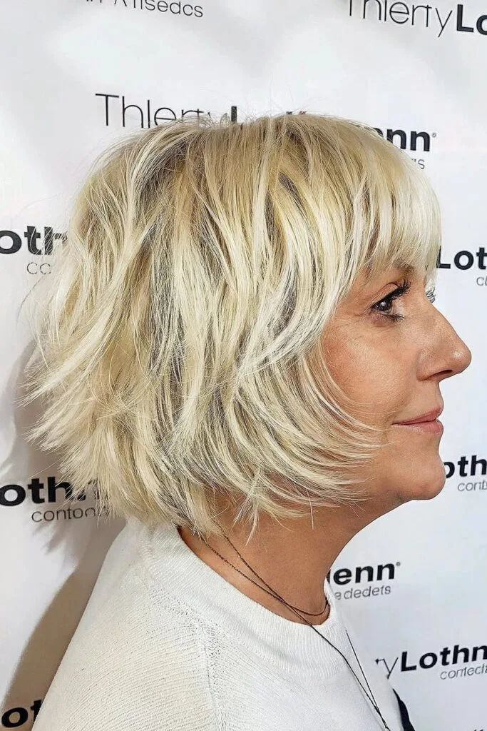 Short Layered Messy Bob with Fringe for Women Over 50