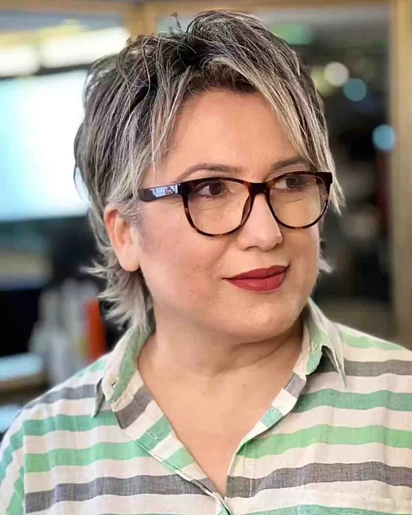 Short Piece-Y and Choppy Long Pixie Cut for Ladies Aged 50 with Glasses