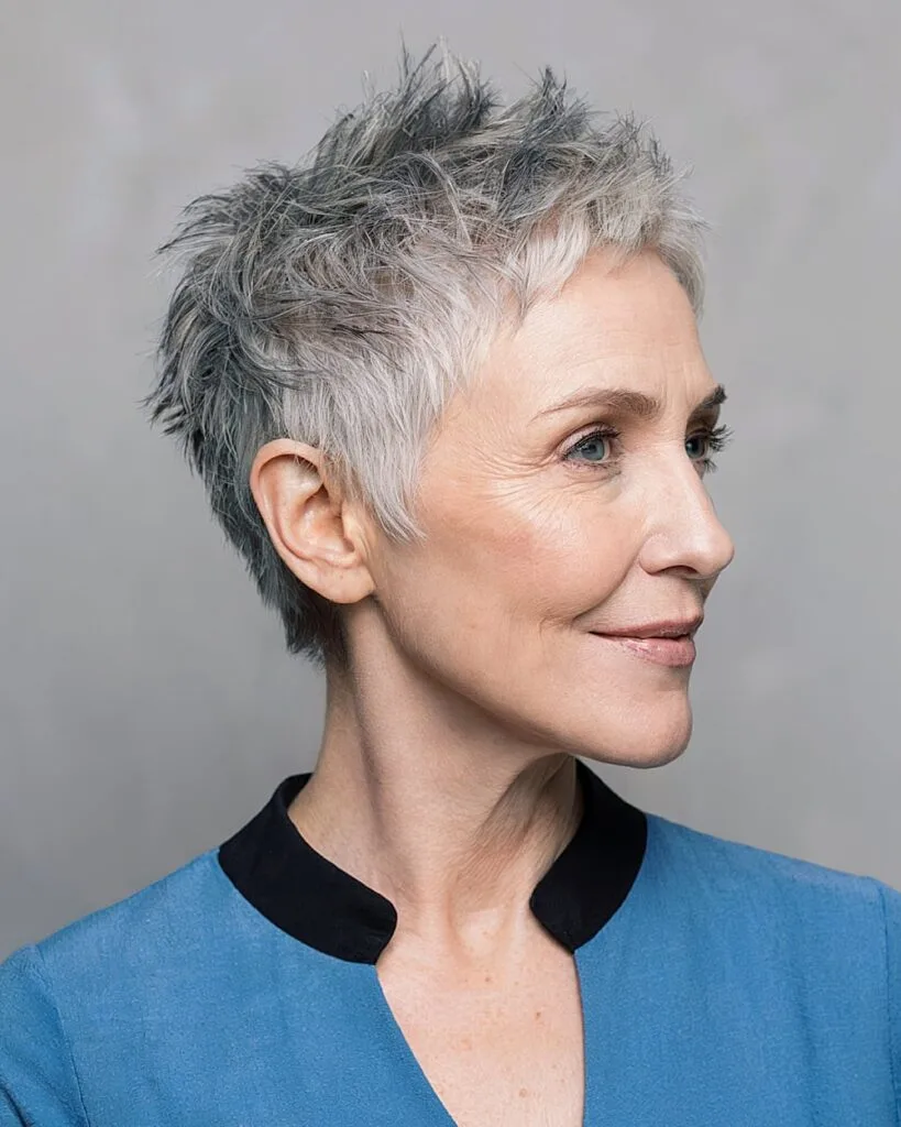 Short pixie with spiky lift for fine flat hair women over 50