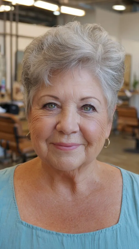 Short Silver Pixie with Elevated Crown and Feathered Sweep