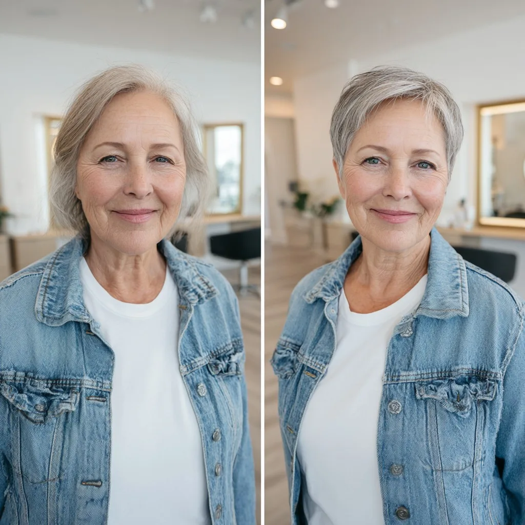 Short Silver Pixie with Tapered Nape and Face-Framing Fringe