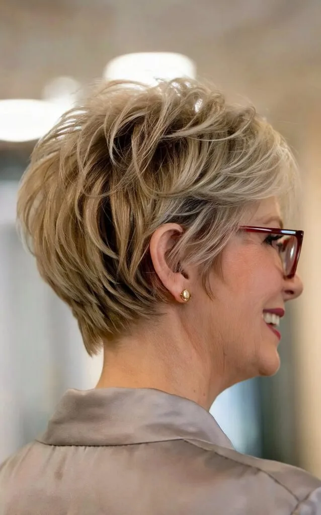 Short Soft Feathered Layered Pixie Cut with Tapered Nape for women aged 60