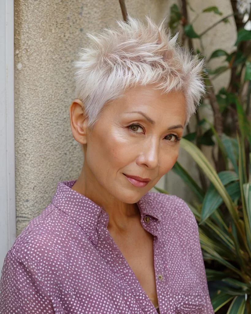 Short spiky haircut for volume boost on thin hair women over 50