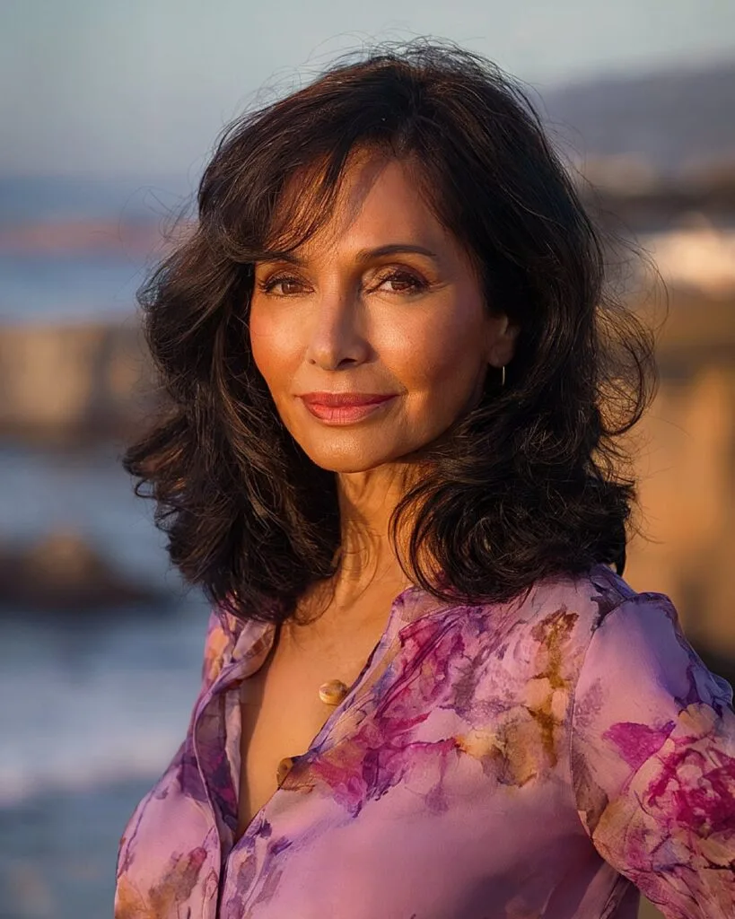 Shoulder length haircut with feathered layers for thick hair over 50