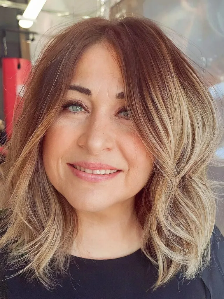 Shoulder-Length Layered Bob with Ombre for 50-Year-Olds