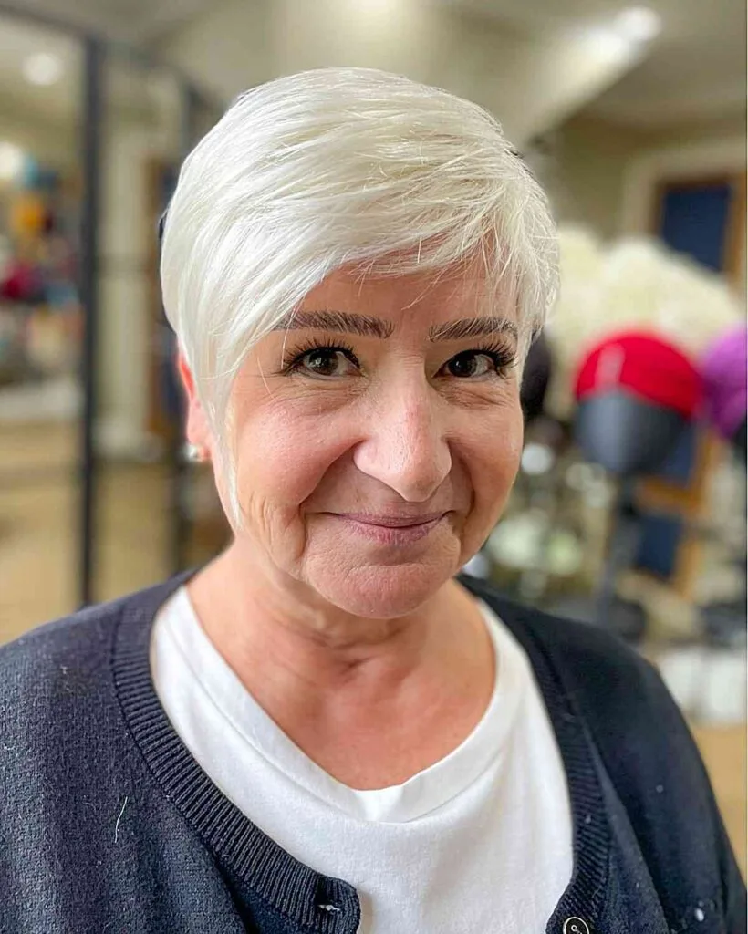 Side-Parted Long White Pixie for Thin-Haired Older Ladies Over 60
