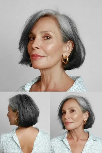 Silver gray bob elegance